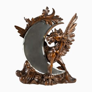 Wooden Pegasus Sculpture Table Mirror by Gabriel Viardot