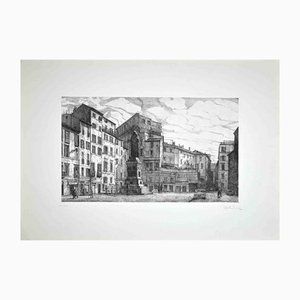 Giuseppe Malandrino, View of Piazza Campo Dé Fiori, Original Etching, 1970