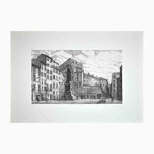 Giuseppe Malandrino, View of Piazza Campo Dé Fiori, Original Etching, 1970