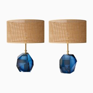Mid-Century Modern Italian Blue MuranoTable Lamps, 1950, Set of 2