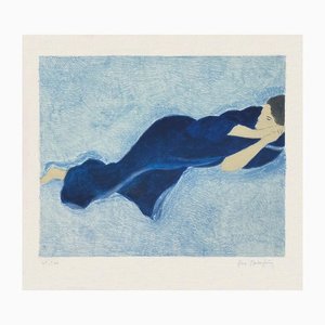 Pierre Boncompain, Femme Endormie Au Peignoir Bleu, Lithographie auf Arches Papier