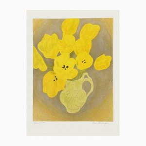 Pierre Boncompain, Tulipes Jaunes Au Vase De Vallauris, Lithographie auf Arches Papier