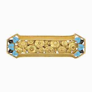 Broche francés antiguo modernista esmaltado en oro amarillo de 18 kt