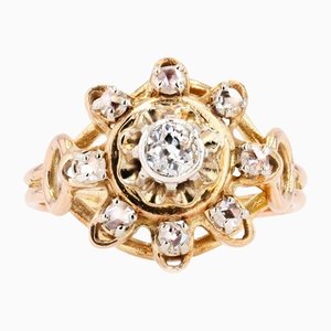 Anillo retro francés de diamantes en oro amarillo de 18 kt, años 60