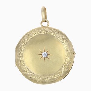 Antique French Diamond Medallion Locket Pendant in 18 Karat Yellow Gold