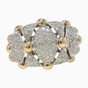 White Gold and Rose Gold Dome Ring with Diamonds