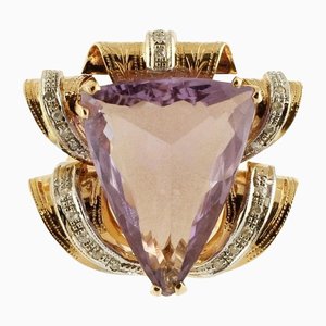 Amethyst Rose Gold Cocktail Ring with Little Diamond