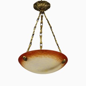 Lampe à Suspension Art Nouveau en Verre Pate de Verre par Charles Schneider, 1920s