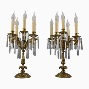 Lampes de Bureau Style Louis XVI en Bronze et Cristal, France, Set de 2