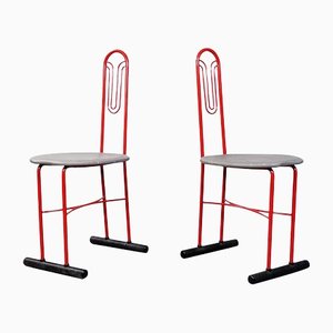 Mid-Century Italian Aloha Chairs in Red Metal and Fabric by Molteni and Consonni, 1980s, Set of 2
