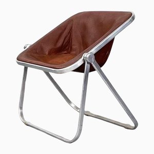 Mid-Century Italian Brown Leather Folding Chair by Giancarlo Piretti from Anonima Castelli, 1970