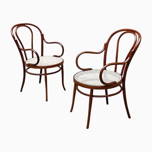 Mid-Century Italian Thonet Style Beech & Vienna Straw Chairs, 1950s, Set of 2