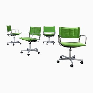 Mid-Century Italian Green Fabric & Steel Office Chairs from Zanotta, 1980s, Set of 4