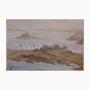 Studio En Plein Air con paesaggio marino, XX secolo, olio su tavola