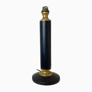 French Lamp in Black Leather and Brass
