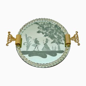 Italian Mirror-Engraved Murano Glass Serving Tray from Ercole Barovier, 1940s