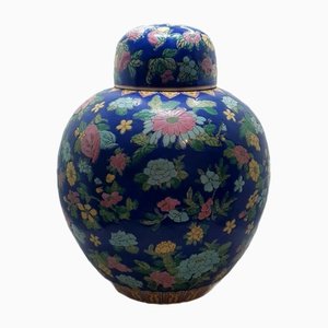 Large Vintage Chinese Enameled Porcelain Ginger Jar Vase