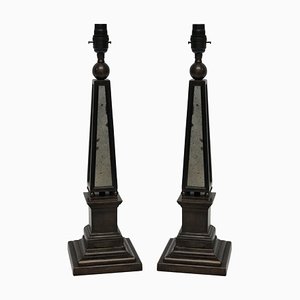 Vintage Obelisk Table Lamps with Mirror Panels, Set of 2