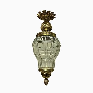 Antique Glass Ceiling Lamp in Gilt Bronze