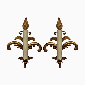 French Gilt Metal Sconces, 1960s, Set of 2