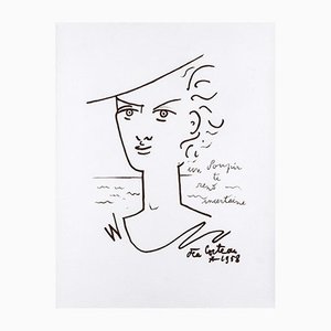 Jean Cocteau, Young Woman at the Beach, 1958, Original Lithograph