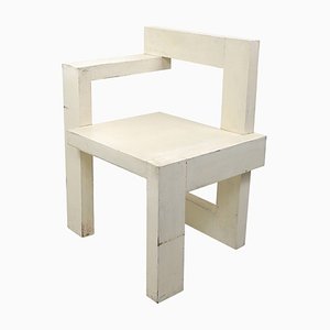 Modernist White Wooden Chair by Gerrit Rietveld