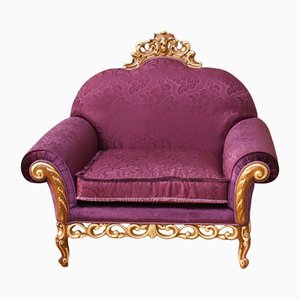 Baroque Style Carved and Golden Armchair