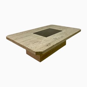 Travertine and Brass Coffee Table, 1970s