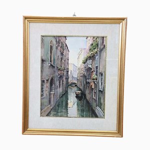 Venetian Landscape, Watercolor Painting on Paper, Framed