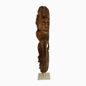 Large Carved Totem, 1970s, Wood Sculpture on Steel Base
