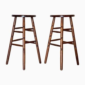 Set of Wooden Bar Stools, 1980s
