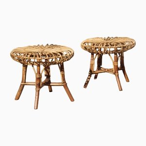 Set of Mid-Century Italian Bamboo Stools, 1950s