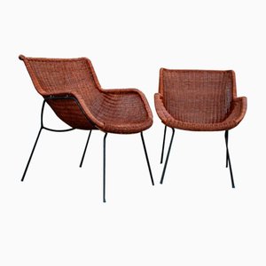 Rattan Armchairs by Tito Agnoli, 1950s, Set of 2