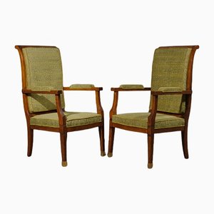 Set of Mid-Century Walnut Brass & Velvet Armchairs, 1950