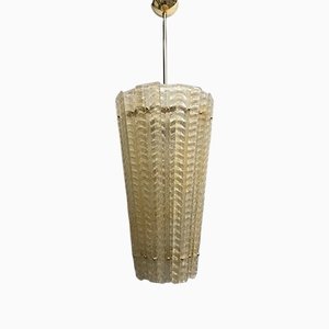 Mid-Century Round Murano Graniglia Gold Hanging Lamp, 1980