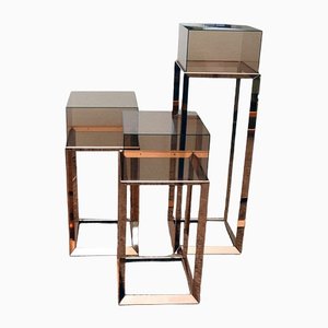 Chromed Copper Metal and Acrylic Glass Display Stands, Set of 3