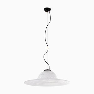 Large Italian Suspension Lamp in White Murano Glass with Phoenician Wave Design