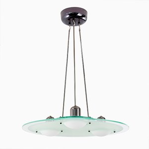 Lampadario Space Age in vetro bianco e nero, anni '70