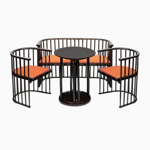 Art Nouveau Model No. 729 Seating Group with Side Table by Josef Hoffmann for J & J Kohn, Set of 4