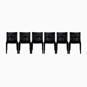 Italian Cab 412 Chairs in Leather by Mario Bellini for Cassina, 1970s, Set of 6