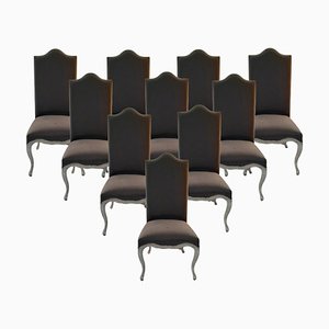 Chairs in Beech Wood and Industrial Velvet, Set of 10