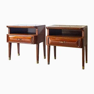 Rosewood, Glass and Brass Bedside Tables from La Permanente Mobili Cantù, Italy, 1970s, Set of 2