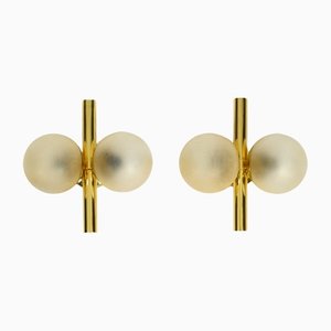 Brass Wall Lamps with Two Golden Glass Spheres from Kaiser, 1960s, Set of 2