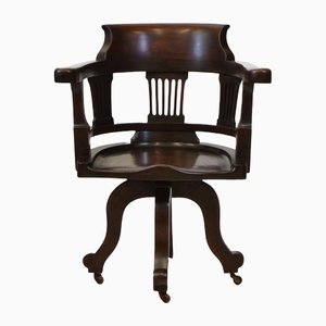 Silla de escritorio giratoria victoriana antigua de caoba, 1890