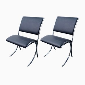 French Poolhouse Chairs in Black Leather, 1960s, Set of 2