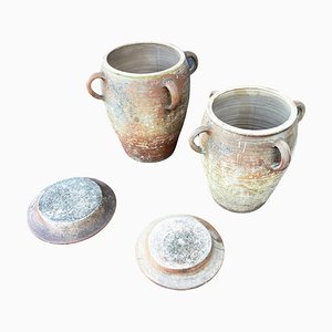 Saltcellars Stoneware Pots / farmhouse, France, 19th Century, Set of 2