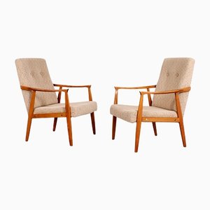 Mid-Century Oak & Upholstery Armchairs, Set of 2