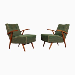 Mid-Century Oak & Upholstery Armchairs, Set of 2