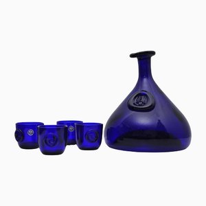 Cobalt Blue Viking Decanters and Cups by Ole Winther for Holmegaard Glasswork, 1962, Set of 5