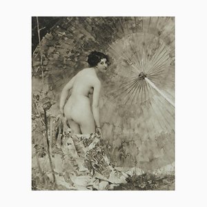 Aime Morot, estudio de mujer bañándose desnuda, década de 1900, grabado firmado